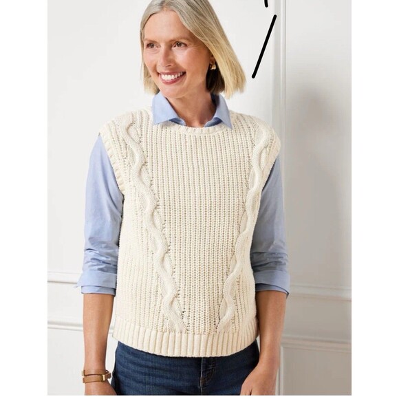 Talbots Sweater Womens Cable Knit Sleeveless Round Neck Casual Size S Petite - Picture 6 of 7